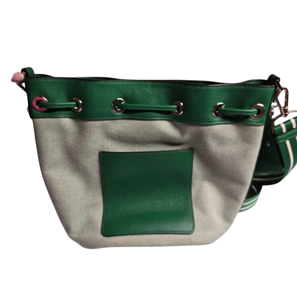 Kate Spade Green Apple Rosie Bucket Bag Pebbled Leather Canvas Crossbody Purse - Picture 3 of 12